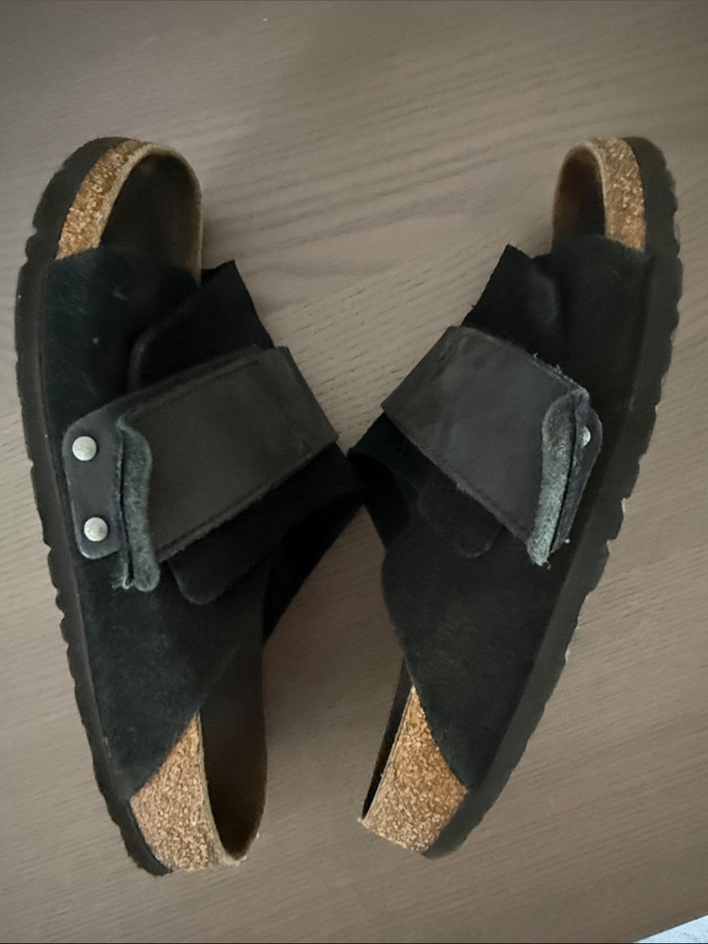 Birkenstock Kyoto Slide Black Suede Crossover Strap Sandals - Picture 5 of 5